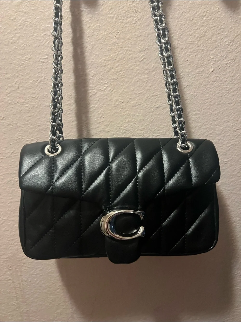 Coach Quilted Black Leather Crossbody with Silver C Hardware
